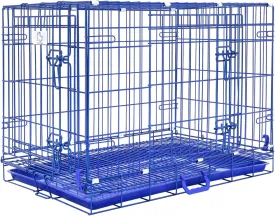 HOMEY PET Blue 30 Inch Dog Crate, Small Dog Kennel Indoor Collapsible Dog Cage Medium Sized Dog Nano-Coated Metal Wire Dog Crates with Removable Floor Grid and Tray, Double Doors Dual Locks, Handle
