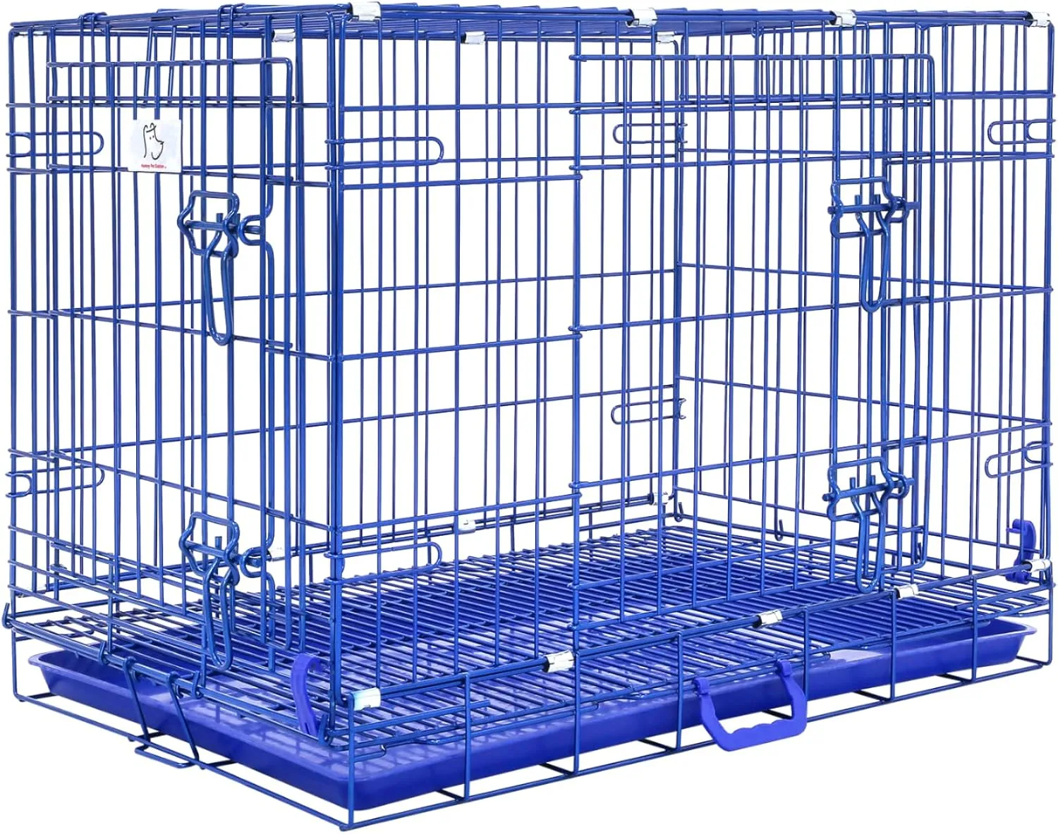 HOMEY PET Blue 30 Inch Dog Crate, Small Dog Kennel Indoor Collapsible Dog Cage Medium Sized Dog Nano-Coated Metal Wire Dog Crates with Removable Floor Grid and Tray, Double Doors Dual Locks, Handle