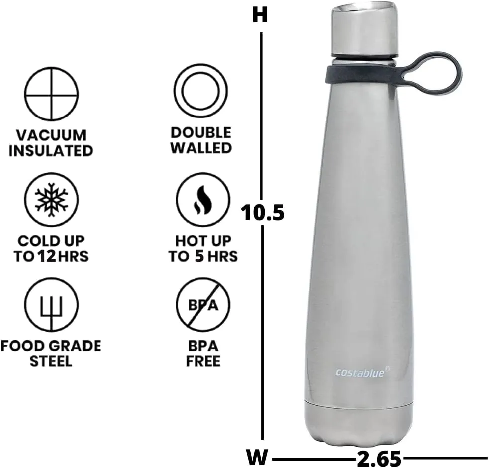 Insulated Water Bottle - On-The-Go Refillable Stainless Steel Water Bottles For Adults, Reusable Thermos Travel Tumbler With Leak-proof Lid For Hot & Cold Beverages (17Oz. Ligth Charcoal)