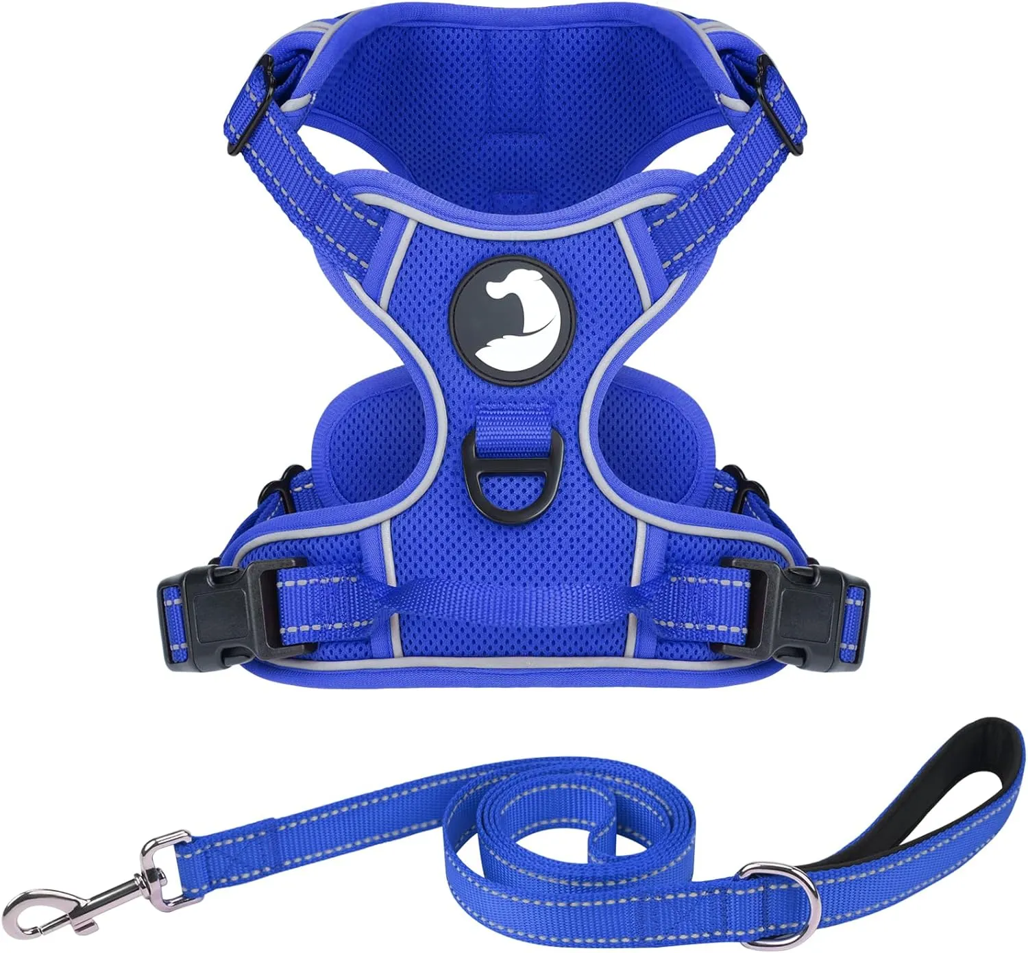 Joytale No Pull Mesh Dog Harness and Reflective Dog 4FT x 1" Leash Combo with Neoprene Handle for Medium Dogs (Royal Blue,M)