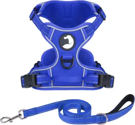 Joytale No Pull Mesh Dog Harness and Reflective Dog 4FT x 1" Leash Combo with Neoprene Handle for Medium Dogs (Royal Blue,M)
