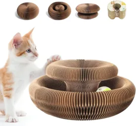 Kitty Curlz Cat Scratching Board, Magic Organ Cat Toy, Nteractive Scratch Pad, Indoor Foldable Recyclable Accordion Cardboard Kitten Toy with Ball, Scratch-Resistant and Abrasion-Resistant, Foldable