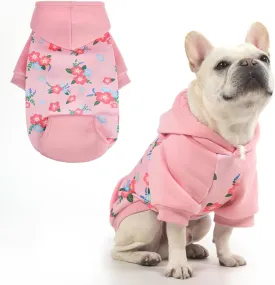 KOOLTAIL Dog Hoodies, Soft Dog Sweater, Spring Dogs Coats, Warm Fleece Pet Clothes Hooded Sweatshirt with Pocket for Small Medium Large Dogs Cats Boys Girls, Holiday Flower Pink L