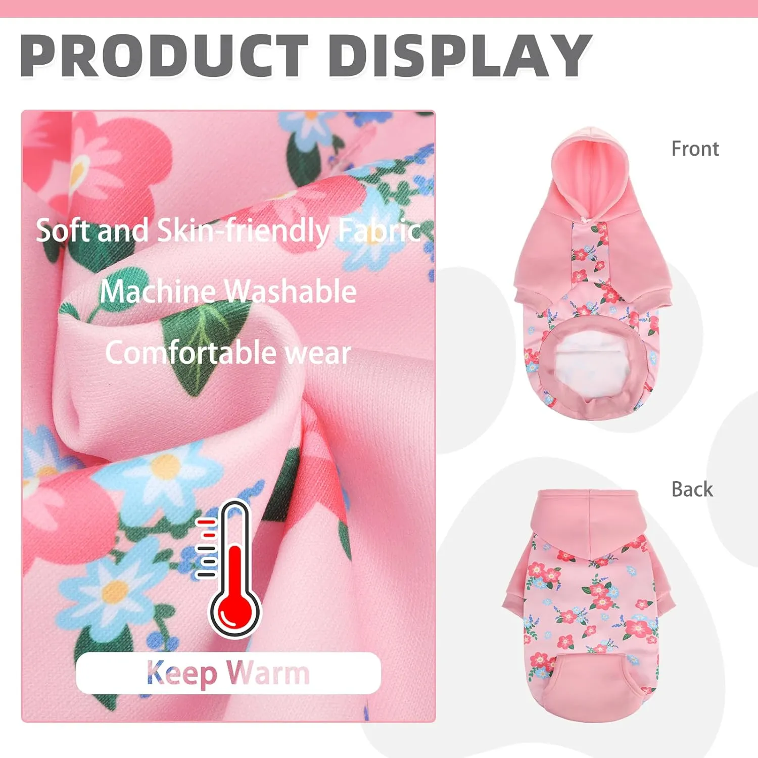 KOOLTAIL Dog Hoodies, Soft Dog Sweater, Spring Dogs Coats, Warm Fleece Pet Clothes Hooded Sweatshirt with Pocket for Small Medium Large Dogs Cats Boys Girls, Holiday Flower Pink L