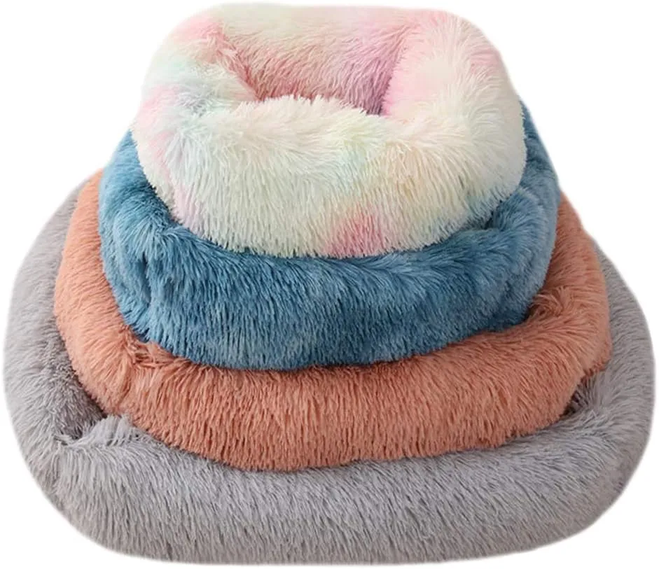 La La Pet Donut Dog Cat Bed Cozy Cave Pet Bed Burrow Dog Bed Calming Cuddler Self-Warming Pet Bed Soft Plush Pet Cushion Improved Sleep for Cats Small Medium Dogs Gray S