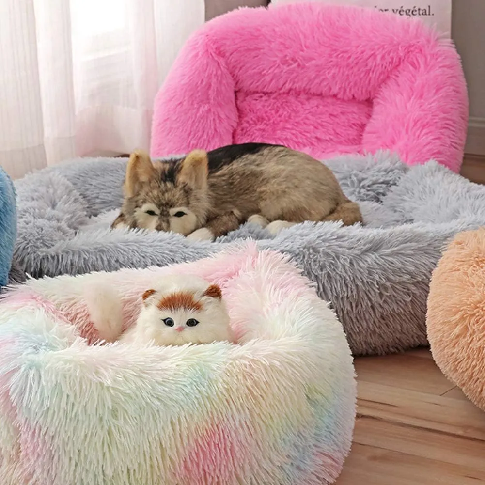 La La Pet Donut Dog Cat Bed Cozy Cave Pet Bed Burrow Dog Bed Calming Cuddler Self-Warming Pet Bed Soft Plush Pet Cushion Improved Sleep for Cats Small Medium Dogs Gray S