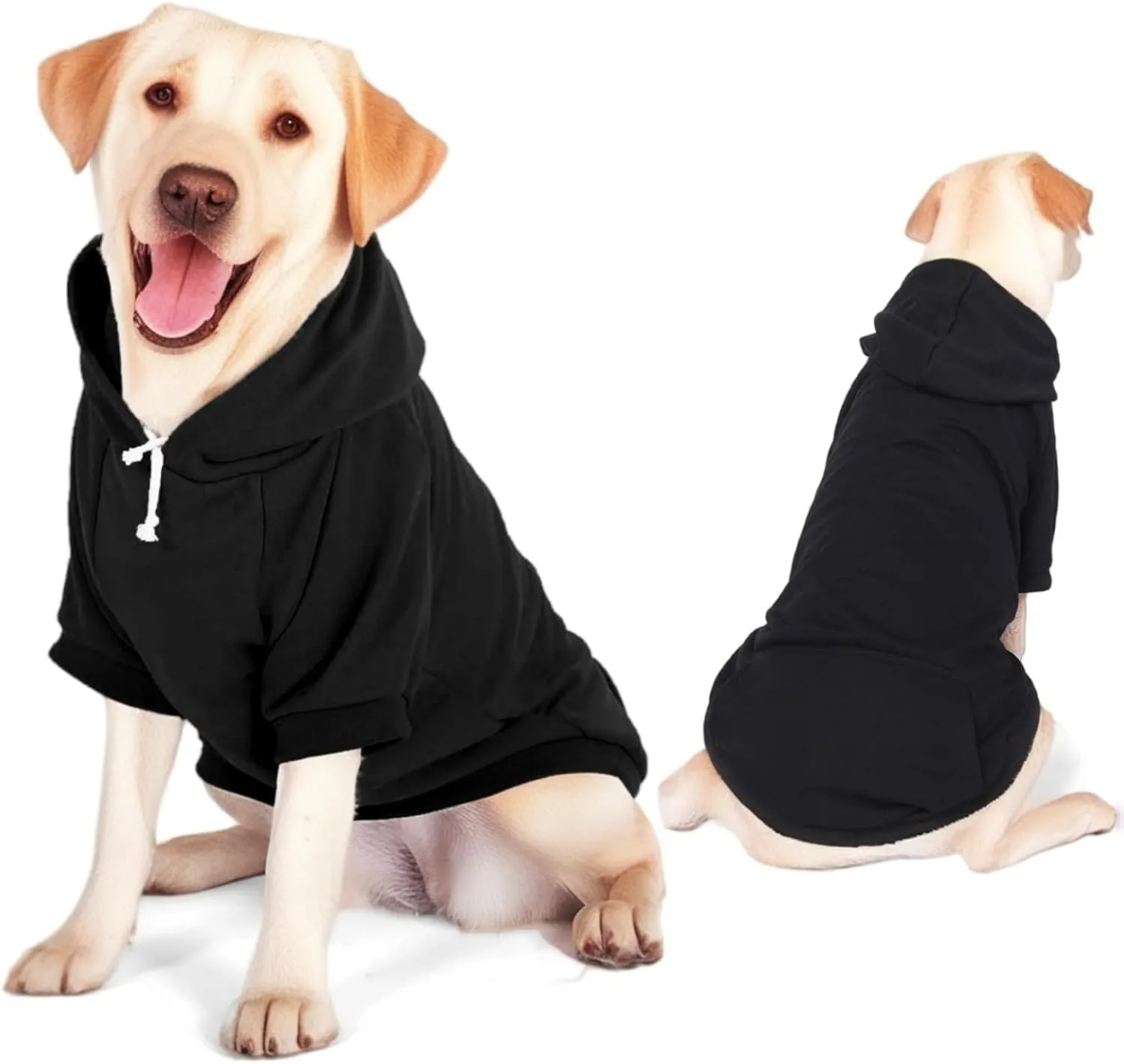 Large Dog Hoodie Sweater with Leash Hole and Pocket, Fleece Lined Hooded Large Dog Sweatshirt, Soft Warm Winter Clothes for Medium Large Dogs & Cats (Black Dog Hoodie, 3XL)