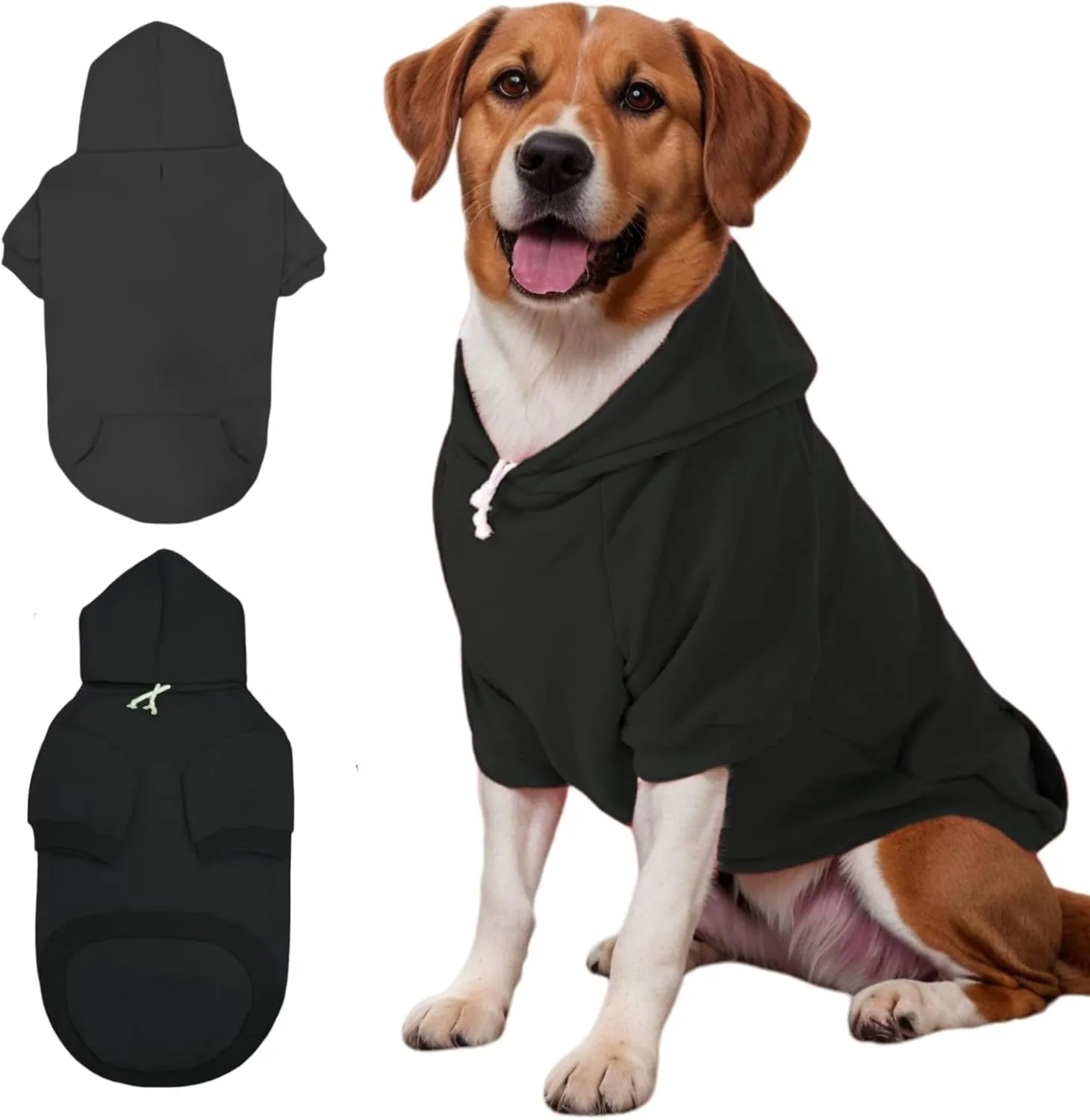 Large Dog Hoodie Sweater with Leash Hole and Pocket, Fleece Lined Hooded Large Dog Sweatshirt, Soft Warm Winter Clothes for Medium Large Dogs & Cats (Black Dog Hoodie, 3XL)