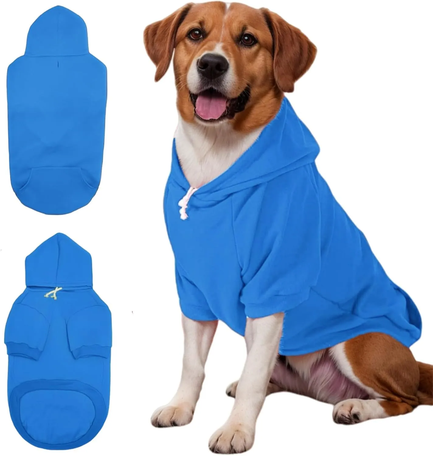 Large Dog Hoodie Sweater with Leash Hole and Pocket, Fleece Lined Hooded Large Dog Sweatshirt, Soft Warm Winter Clothes for Medium Large Dogs & Cats (Blue Dog Hoodie, 3XL)