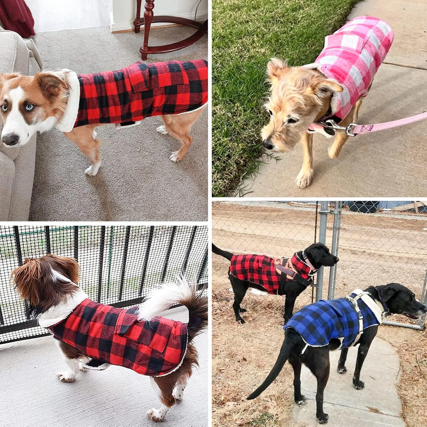 Malier Classic Plaid Fleece Dog Coat - Warm Winter Jacket with Pocket, Windproof for Small, Medium, Large Dogs (Red, X-Large)