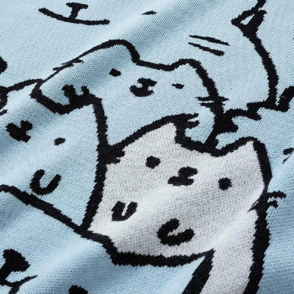 Men's Oversized Cat Sweaters Crewneck Long Sleeve Cotton Cute Pullover Sweaters