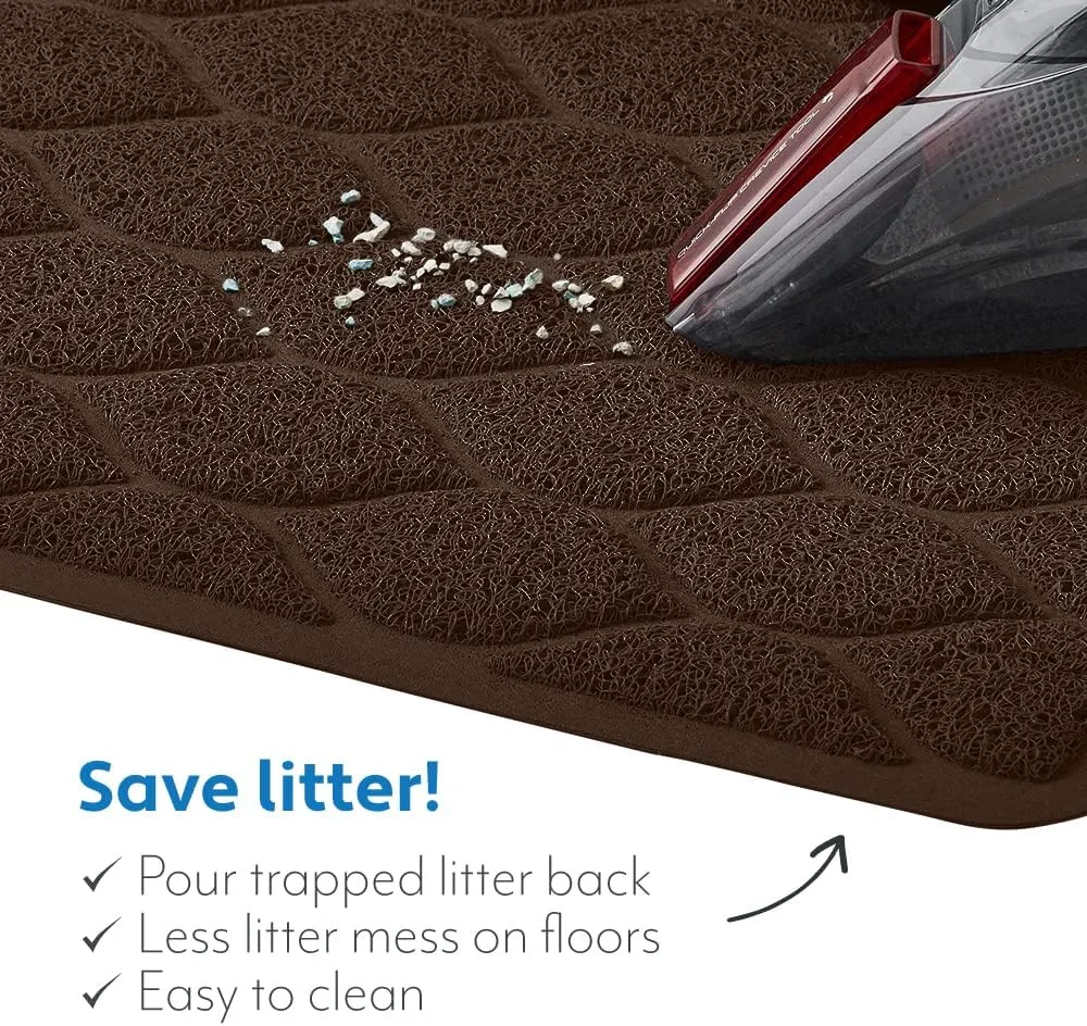 Mighty Monkey Waterproof BPA Free Cat Litter Box Trapping Mat, Easy Clean Floors, Textured Backing, Soft on Sensitive Kitty Paws, Cats Accessories, Less Waste, Stays in Place, 24x17, Chocolate