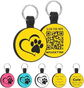 MYLUCKYTAG QR Code Silicone Pet ID Tag for Dogs and Cats - Online Profile, Location Alert Email, Digital Tag, Quiet and Durable Collar Tag, Engraved