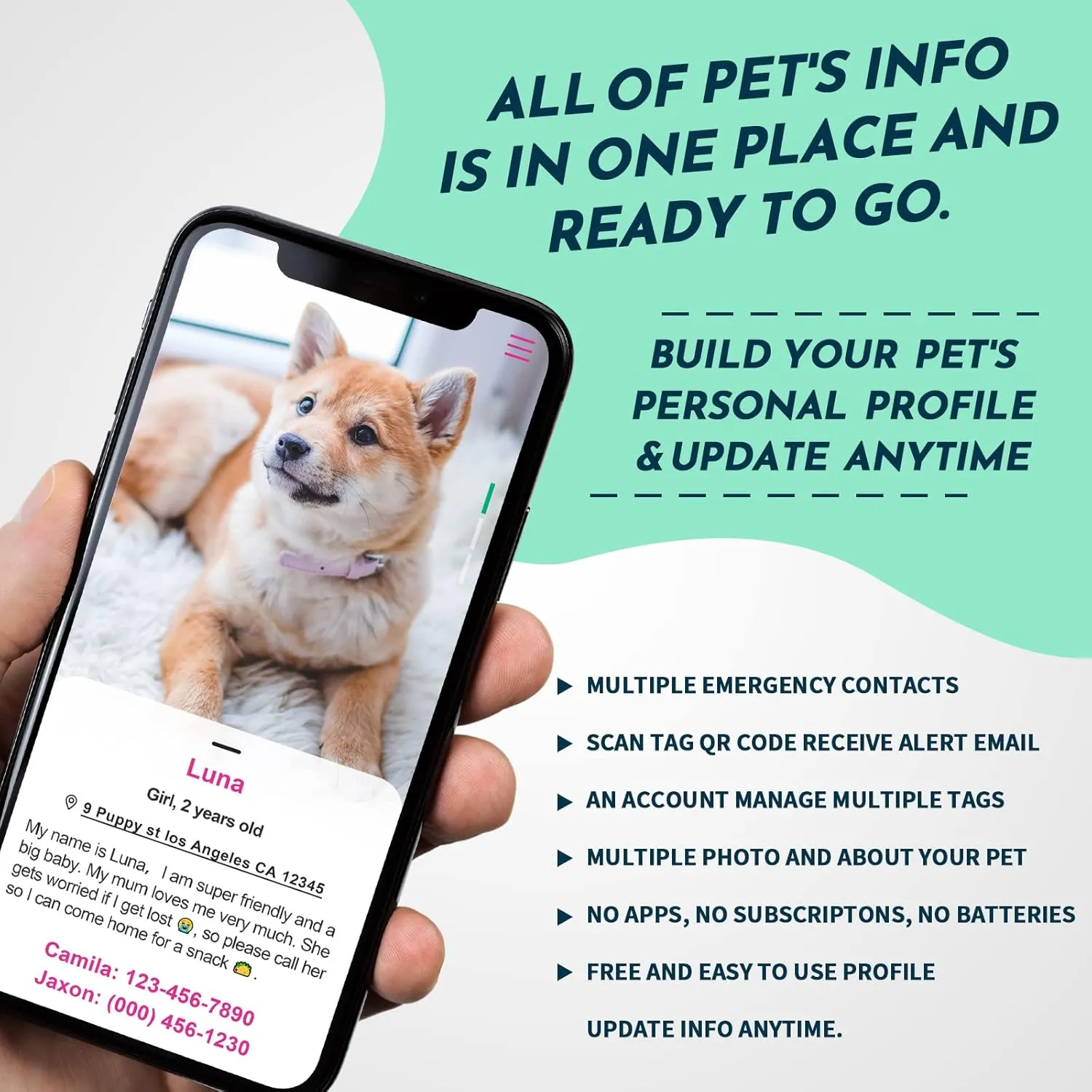 MYLUCKYTAG QR Code Silicone Pet ID Tag for Dogs and Cats - Online Profile, Location Alert Email, Digital Tag, Quiet and Durable Collar Tag, Engraved