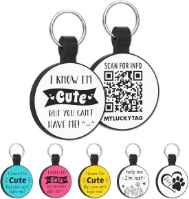 MYLUCKYTAG QR Code Silicone Pet ID Tag for Dogs and Cats - Online Profile, Location Alert Email, Digital Tag, Quiet and Durable Collar Tag, Engraved