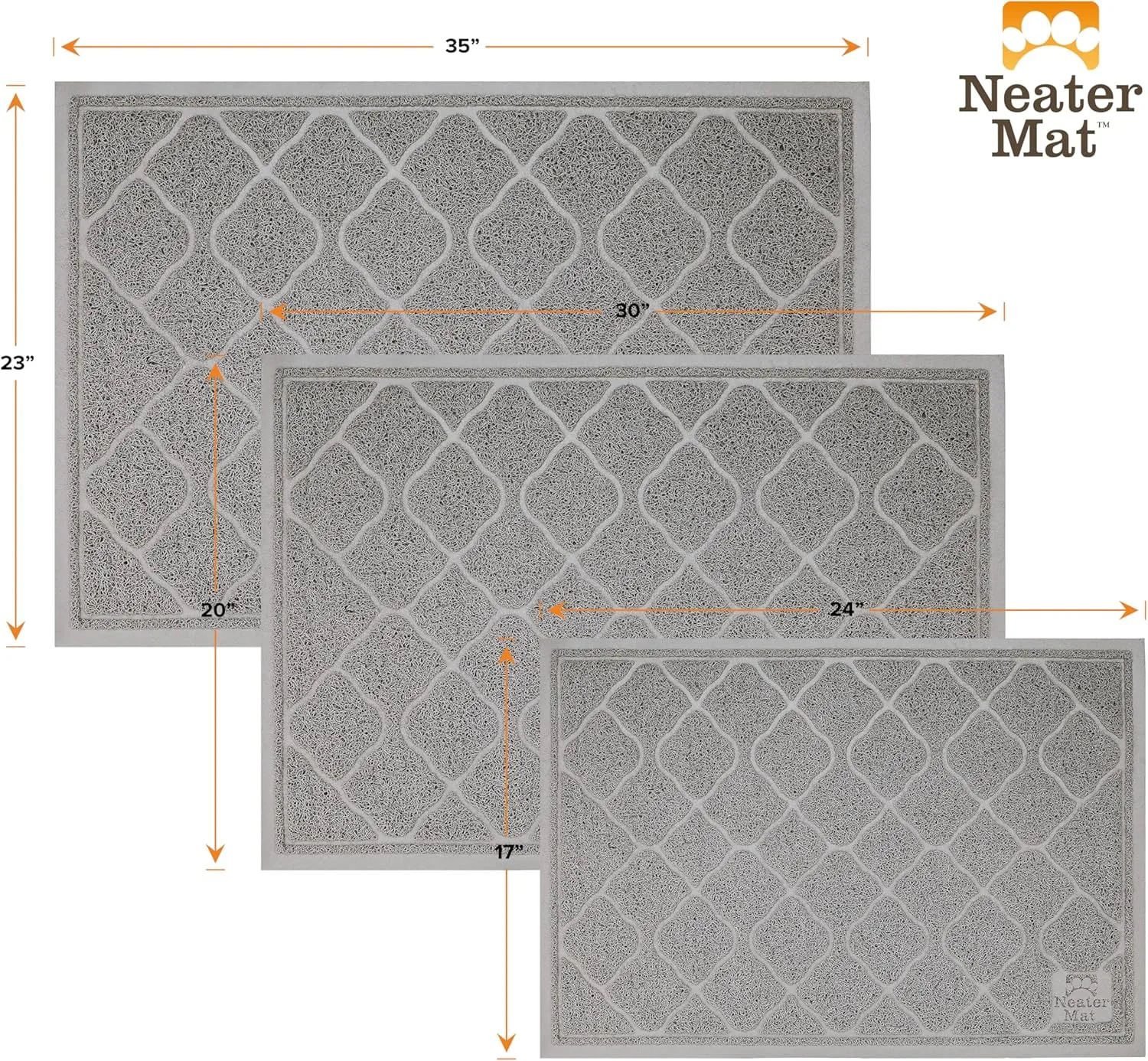 Neater Pets Neater Mat Cat Litter Rug, Thick & Durable Cat Mat for Litter Box, Trapper Pad Catches Mess to Protect Indoor Floors, Soft on Kitty Paws, Anti-Skid Grip Backing, Easy to Clean, Grey
