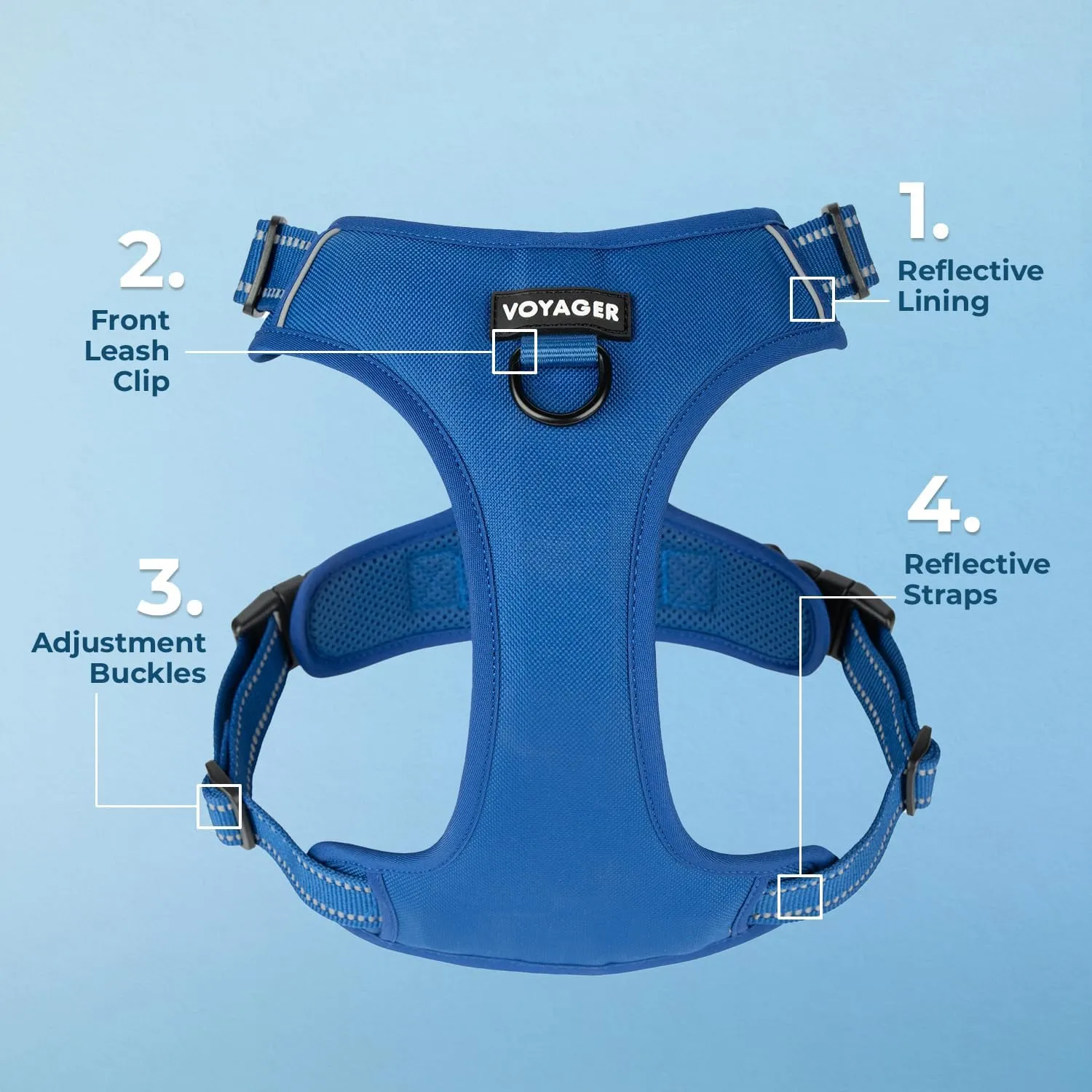 No Pull Dog Harness for Small Dogs, Dual Leash Attachments, Adjustable Soft but Strong Pet Harness with 3M Reflective Technology, Royal Blue Lattice Nylon, S (Chest: 16-20")