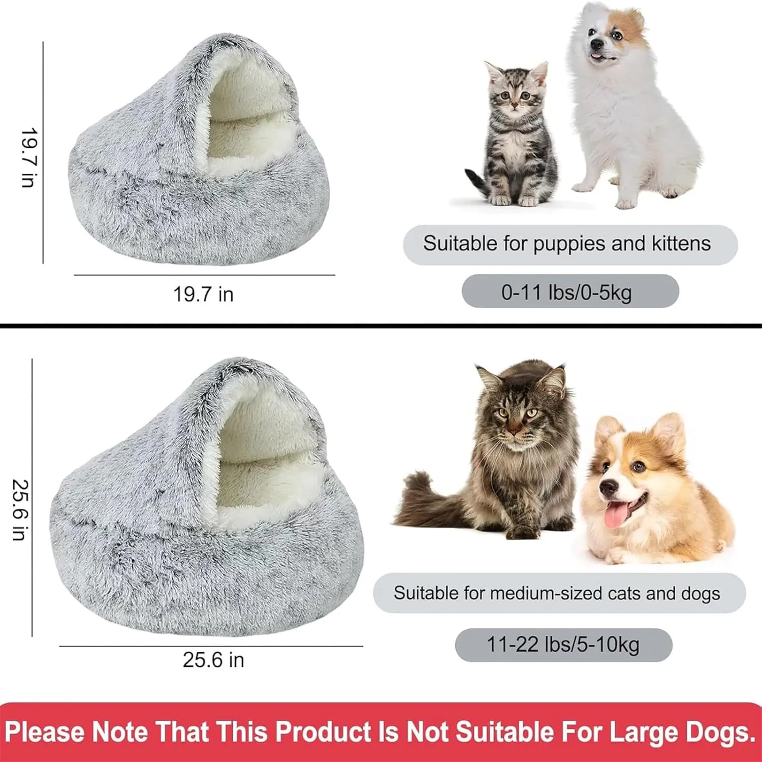 Olvys Cozy Cocoon Dogs Bed, Plush Fluffy Comfy Cocoon Pet Beds, Cozy Fluffy Plush Cat Pet Nest Bed, Winter Hooded Dog Covered Beds for Indoor (Coffce-Long Velvet,15.8in)