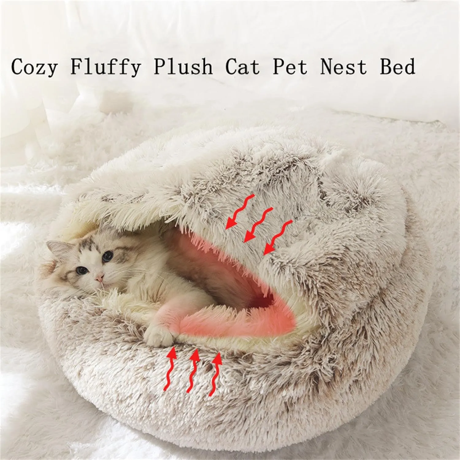 Olvys Cozy Cocoon Dogs Bed, Plush Fluffy Comfy Cocoon Pet Beds, Cozy Fluffy Plush Cat Pet Nest Bed, Winter Hooded Dog Covered Beds for Indoor (Coffce-Long Velvet,15.8in)