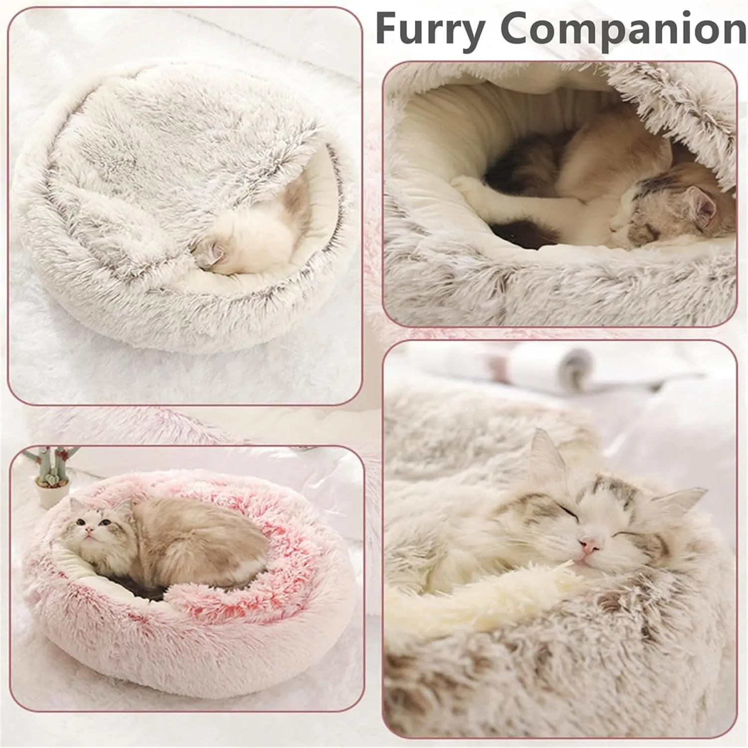Olvys Cozy Cocoon Dogs Bed, Plush Fluffy Comfy Cocoon Pet Beds, Cozy Fluffy Plush Cat Pet Nest Bed, Winter Hooded Dog Covered Beds for Indoor (Coffce-Long Velvet,15.8in)