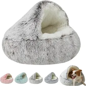 Olvys Cozy Cocoon Dogs Bed, Plush Fluffy Comfy Cocoon Pet Beds, Cozy Fluffy Plush Cat Pet Nest Bed, Winter Hooded Dog Covered Beds for Indoor (Coffce-Long Velvet,15.8in)