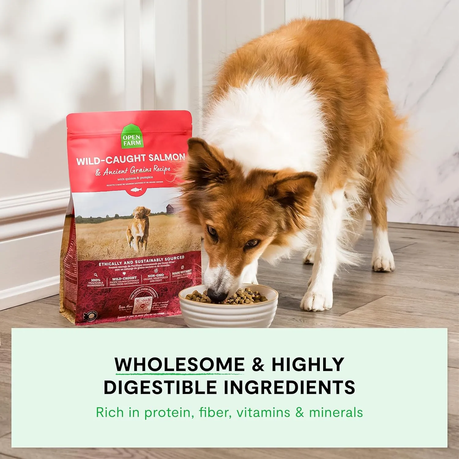 Open Farm, Ancient Grains Dry Dog Food, Protein-Rich & Nutrient Dense, 90% Animal Protein Mixed with Non-GMO Fruits, Veggies and Superfoods, Harvest Chicken Recipe, 4lb Bag