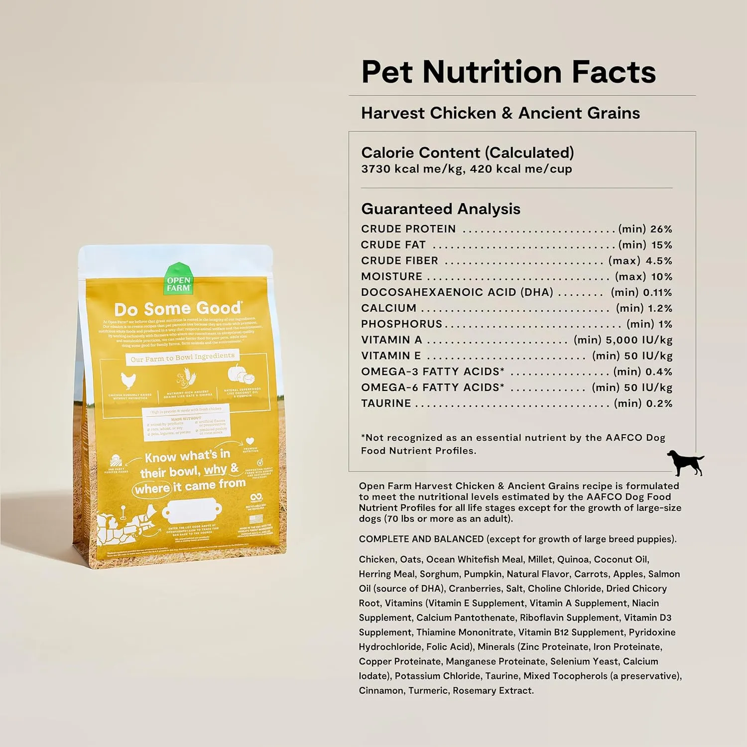 Open Farm, Ancient Grains Dry Dog Food, Protein-Rich & Nutrient Dense, 90% Animal Protein Mixed with Non-GMO Fruits, Veggies and Superfoods, Harvest Chicken Recipe, 4lb Bag