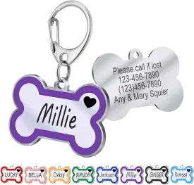 Personalized Deep Engraving Pet Id Tags Small Or Large Dog Tag Engraved Both Sides Bone Shape Customized Dog Tags and Cat Tags Name Gift for Pets (Purple, Small)