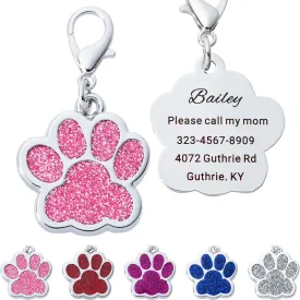 Personalized Dog Tags Up to 5 Lines of Custom Engraving for Your Pet's Name and Information Shiny and Cute Metal Paw Print Pet Id Tags (Pink)