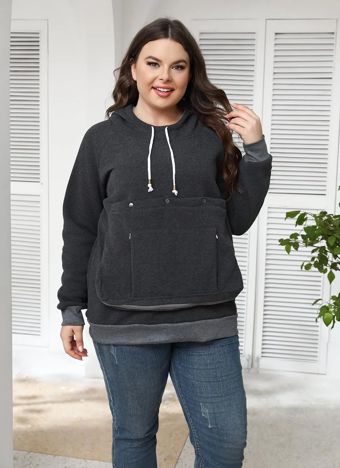 Pet Cat Dog Pouch Hoodie Small Animal Carrier  Kitten Puppy Pouch Sweatshirt Holder Fleece Unisex Hoodies Dark Grey