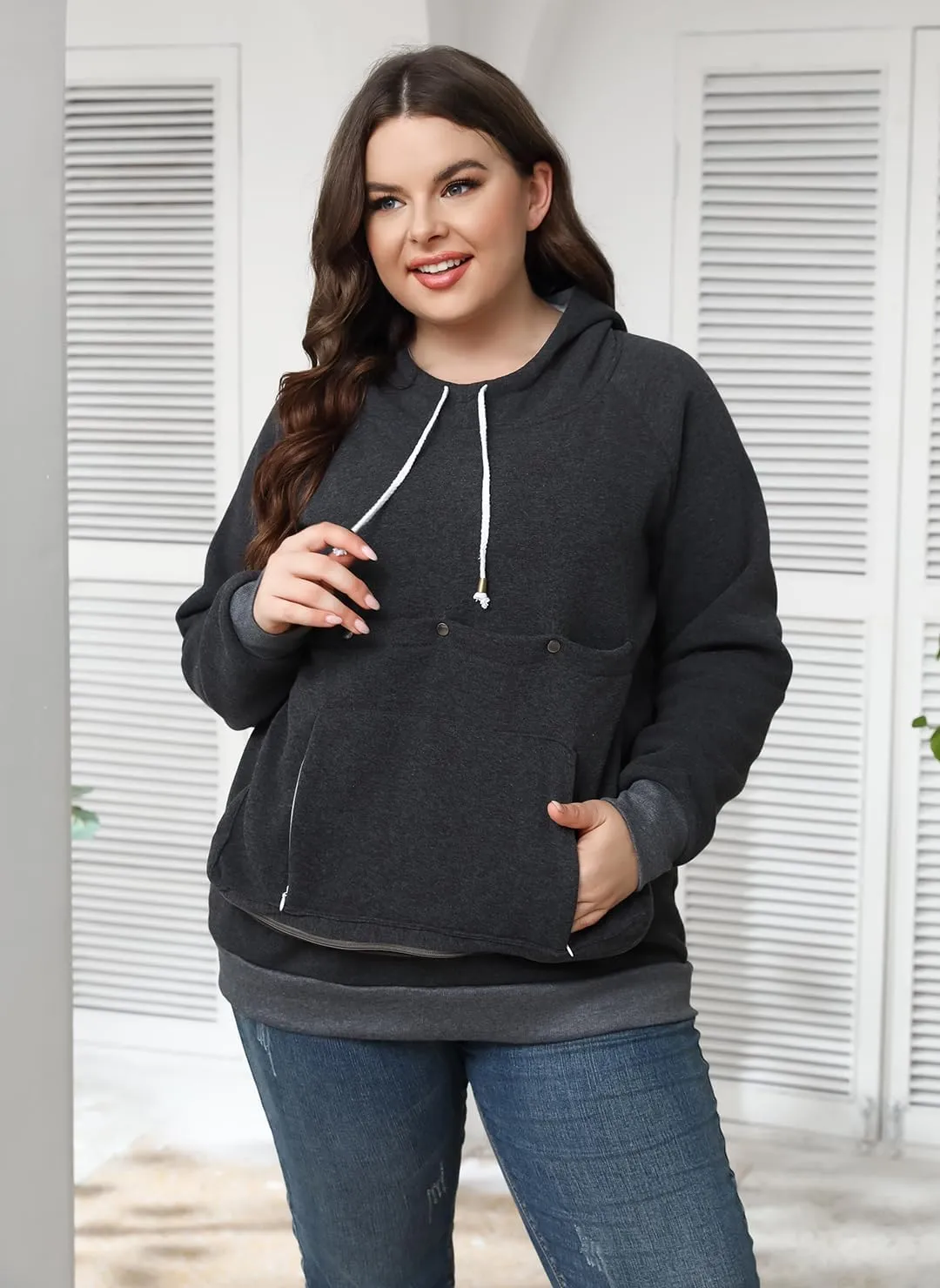 Pet Cat Dog Pouch Hoodie Small Animal Carrier  Kitten Puppy Pouch Sweatshirt Holder Fleece Unisex Hoodies Dark Grey