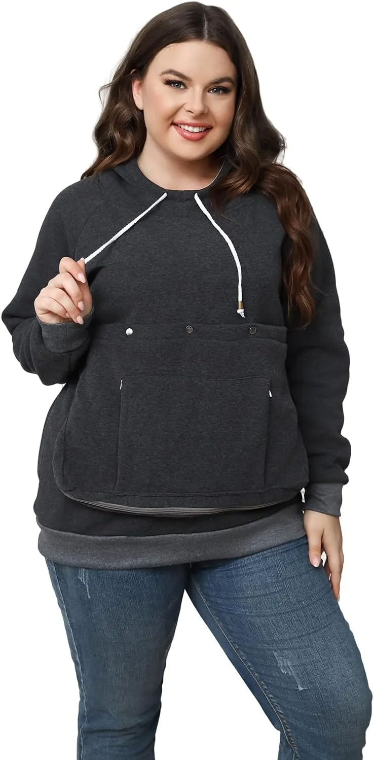 Pet Cat Dog Pouch Hoodie Small Animal Carrier  Kitten Puppy Pouch Sweatshirt Holder Fleece Unisex Hoodies Dark Grey