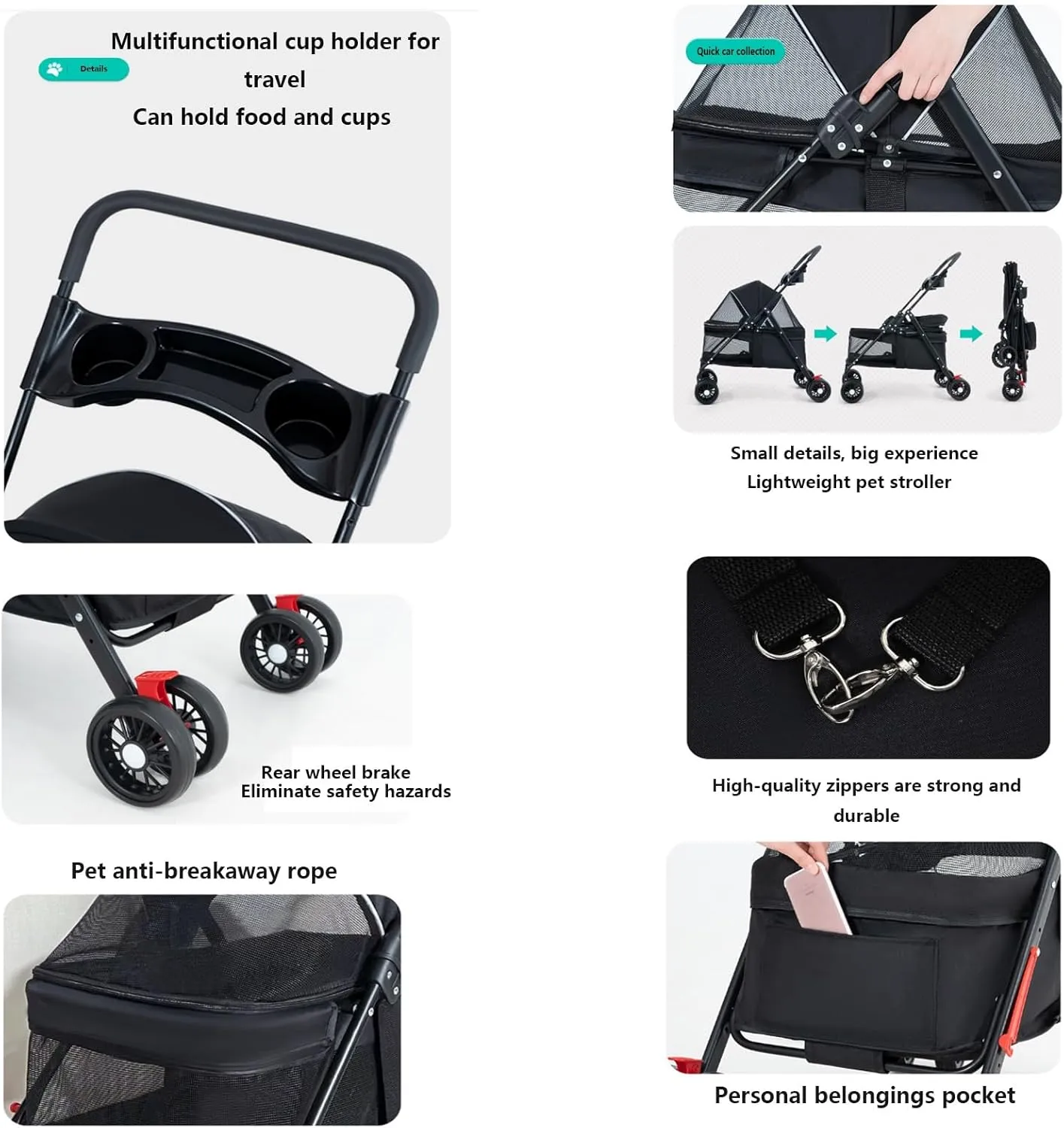 Pet Stroller Foldable Pet Stroller with Swivel Wheels,Adjustable Canopy, Storage Basket, 4 Wheels Travel Pushchair for Small Medium Dogs Cats(High-Grade Gray)