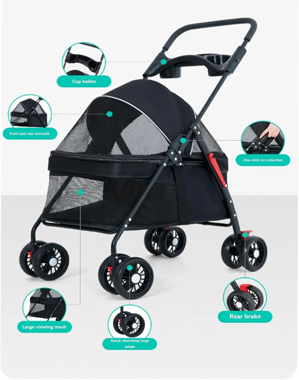 Pet Stroller Foldable Pet Stroller with Swivel Wheels,Adjustable Canopy, Storage Basket, 4 Wheels Travel Pushchair for Small Medium Dogs Cats(High-Grade Gray)