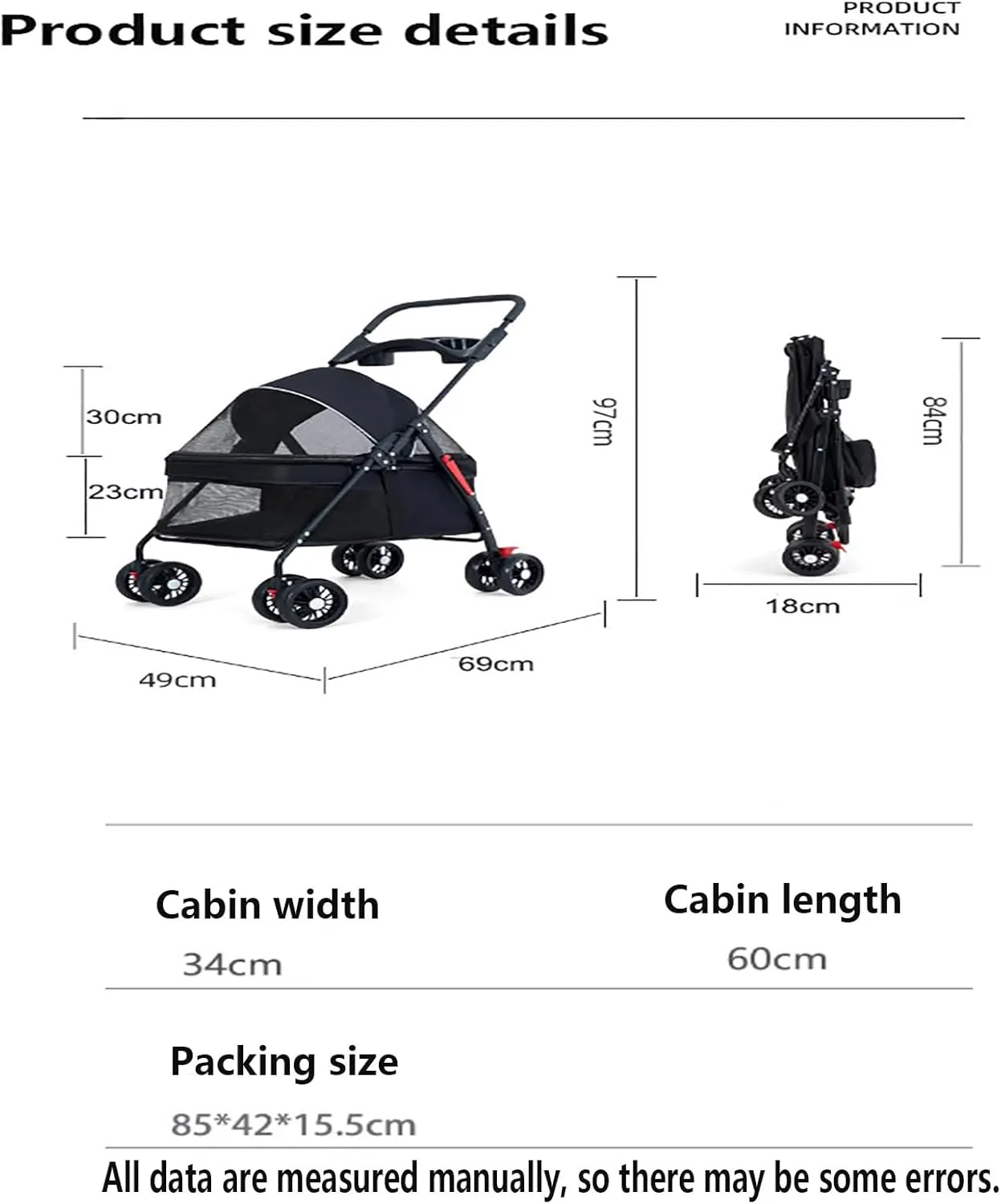 Pet Stroller Foldable Pet Stroller with Swivel Wheels,Adjustable Canopy, Storage Basket, 4 Wheels Travel Pushchair for Small Medium Dogs Cats(High-Grade Gray)