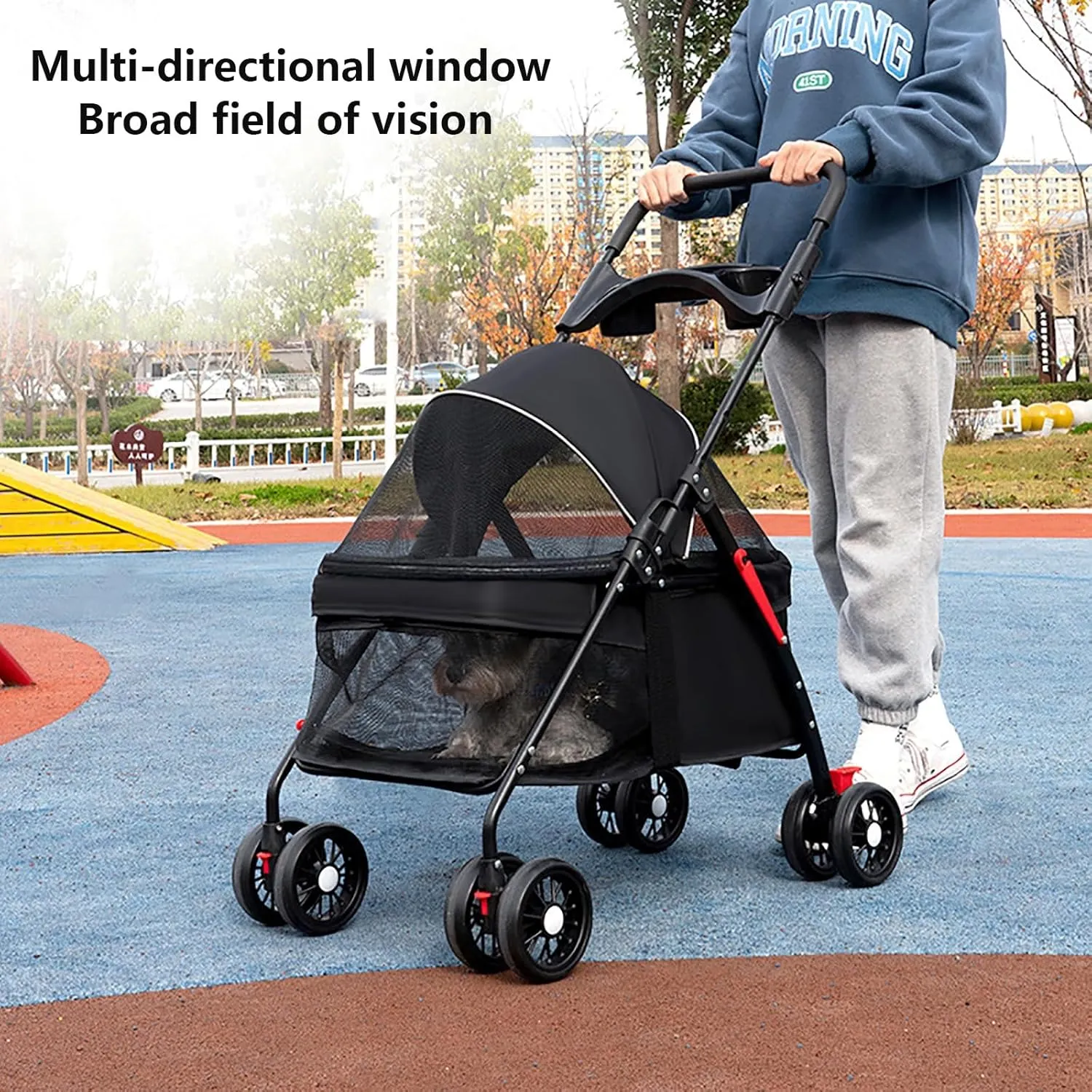 Pet Stroller Foldable Pet Stroller with Swivel Wheels,Adjustable Canopy, Storage Basket, 4 Wheels Travel Pushchair for Small Medium Dogs Cats(High-Grade Gray)