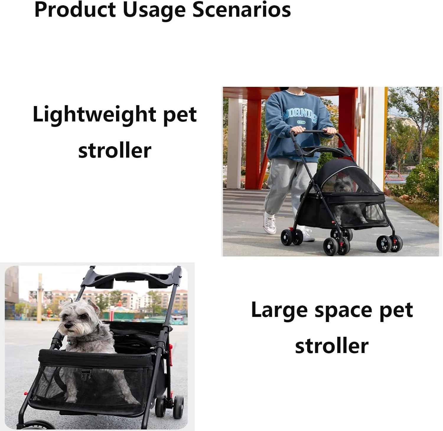Pet Stroller Foldable Pet Stroller with Swivel Wheels,Adjustable Canopy, Storage Basket, 4 Wheels Travel Pushchair for Small Medium Dogs Cats(High-Grade Gray)