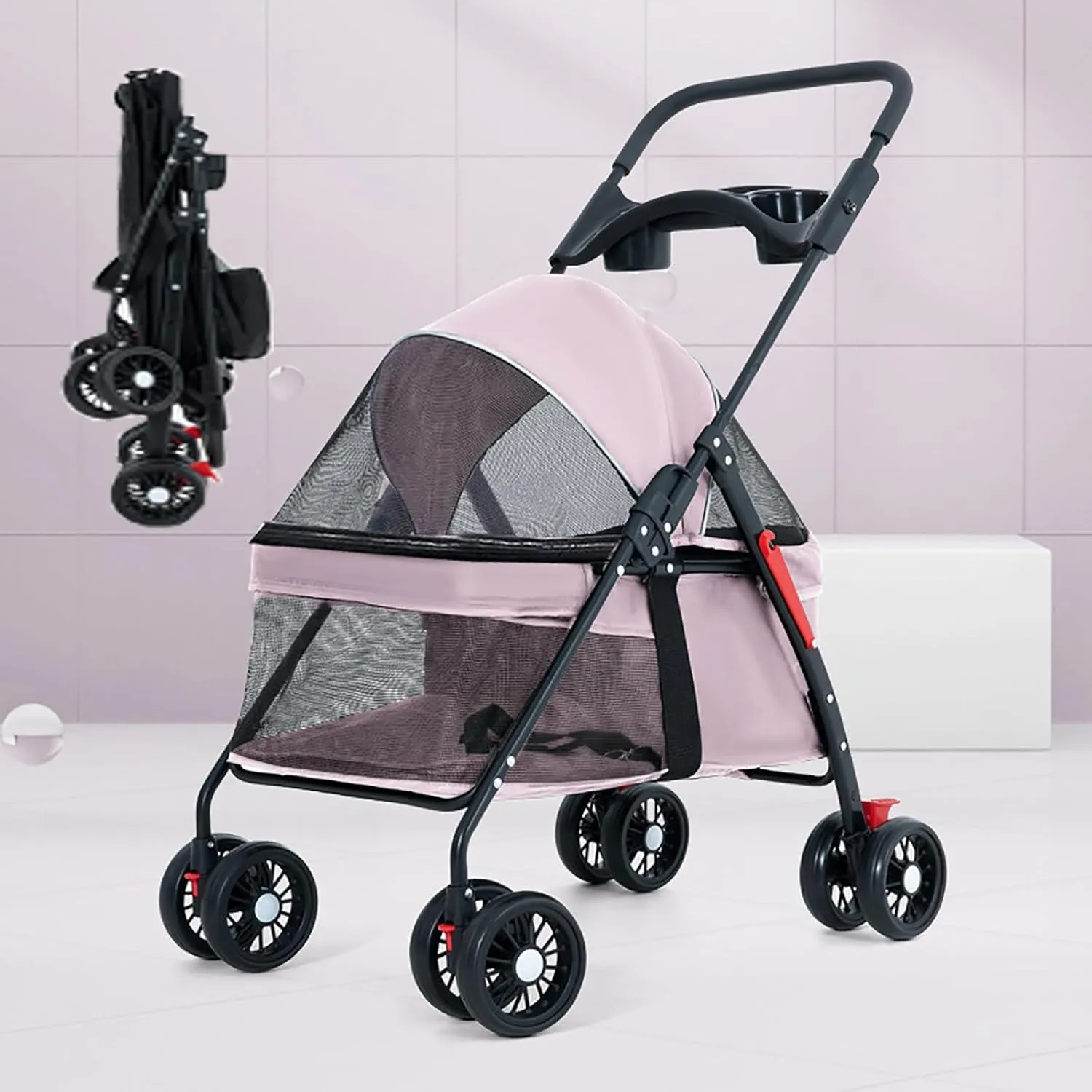 Pet Stroller Foldable Pet Stroller with Swivel Wheels,Adjustable Canopy, Storage Basket, 4 Wheels Travel Pushchair for Small Medium Dogs Cats(High-Grade Gray)