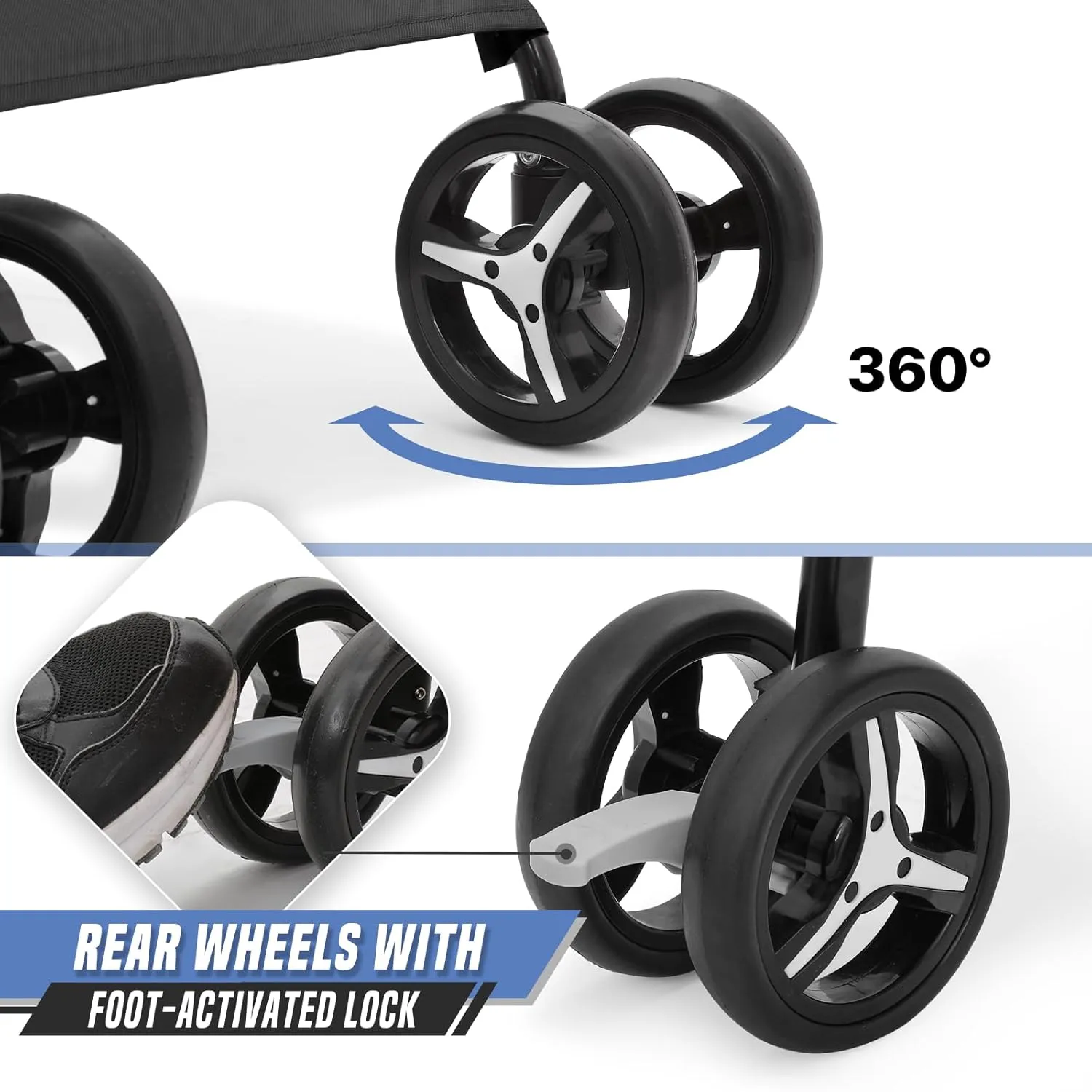 Pet Stroller for Small Dogs & Cats, 10-22lbs, Rear Storage, Black