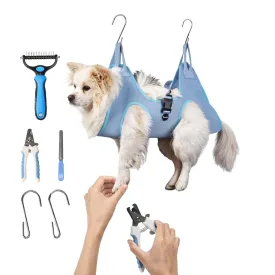 Petmolico Dog Grooming Hammock, Pet Grooming Sling Helper Dog Grooming Hammock Set - Nail Clippers/Nail Trimmers/Double-Sided Hairbrush(M,Blue)