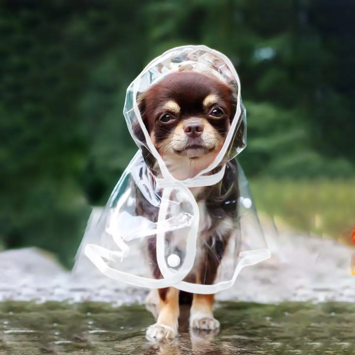 Puppy Raincoat for Small Dogs Transparency Pet Raincoat Waterproof Cloak Pet Hooded Raincoat Jacket,Size Medium