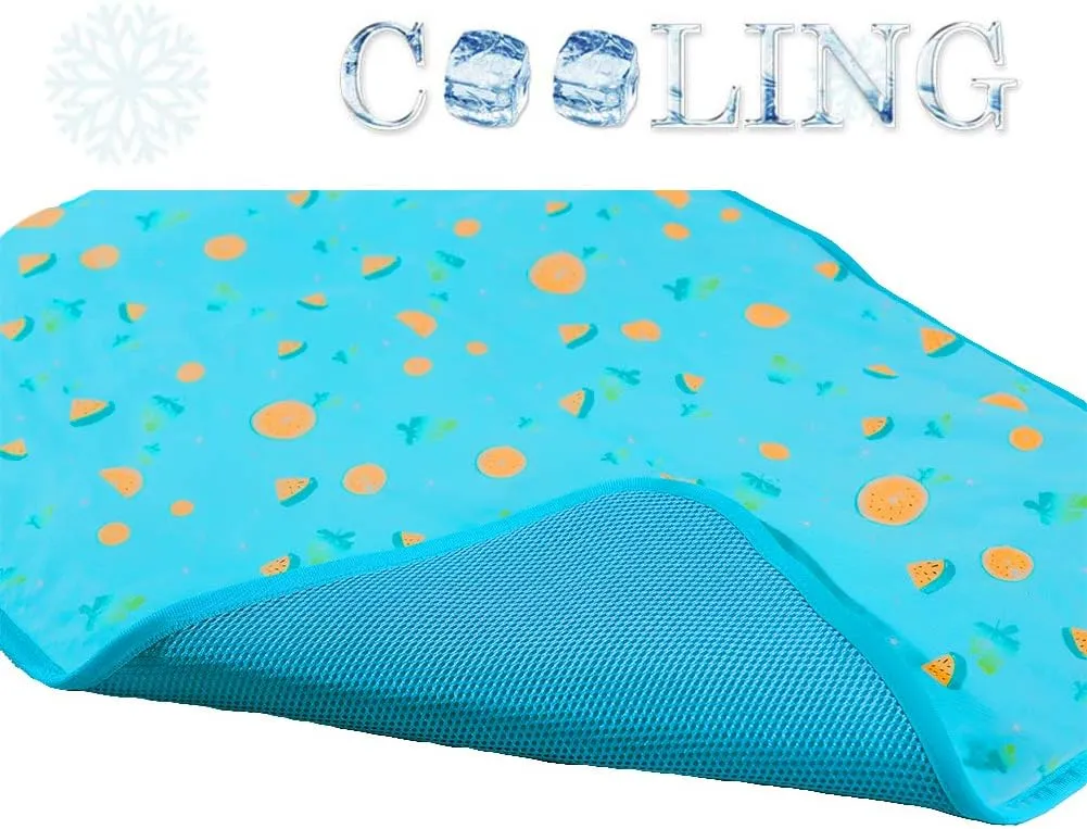 SEIS Dog Ice Pad Ice Silk Cats Kennel Mat Pet Cooling Pad Summer Cool Bamboo Mat Breathable Pad (Blue Fruit, S