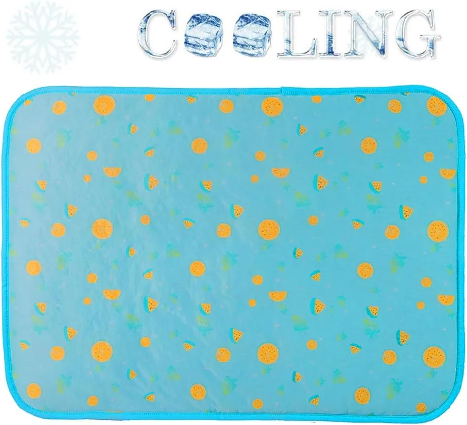 SEIS Dog Ice Pad Ice Silk Cats Kennel Mat Pet Cooling Pad Summer Cool Bamboo Mat Breathable Pad (Blue Fruit, S