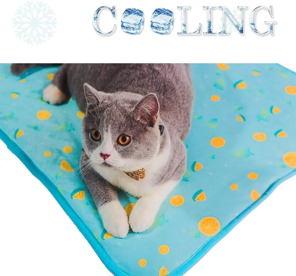 SEIS Dog Ice Pad Ice Silk Cats Kennel Mat Pet Cooling Pad Summer Cool Bamboo Mat Breathable Pad (Blue Fruit, S