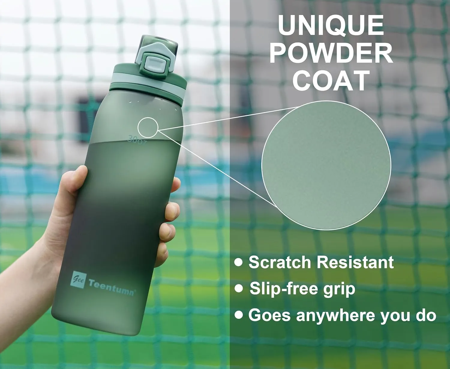 Time Marker Water Bottle 30 oz with Push Button Motivational Measurement Marker, Reusable Tritan Plastic Water Jug for Workout Sport Travel Water Tracker (Pack of 1)