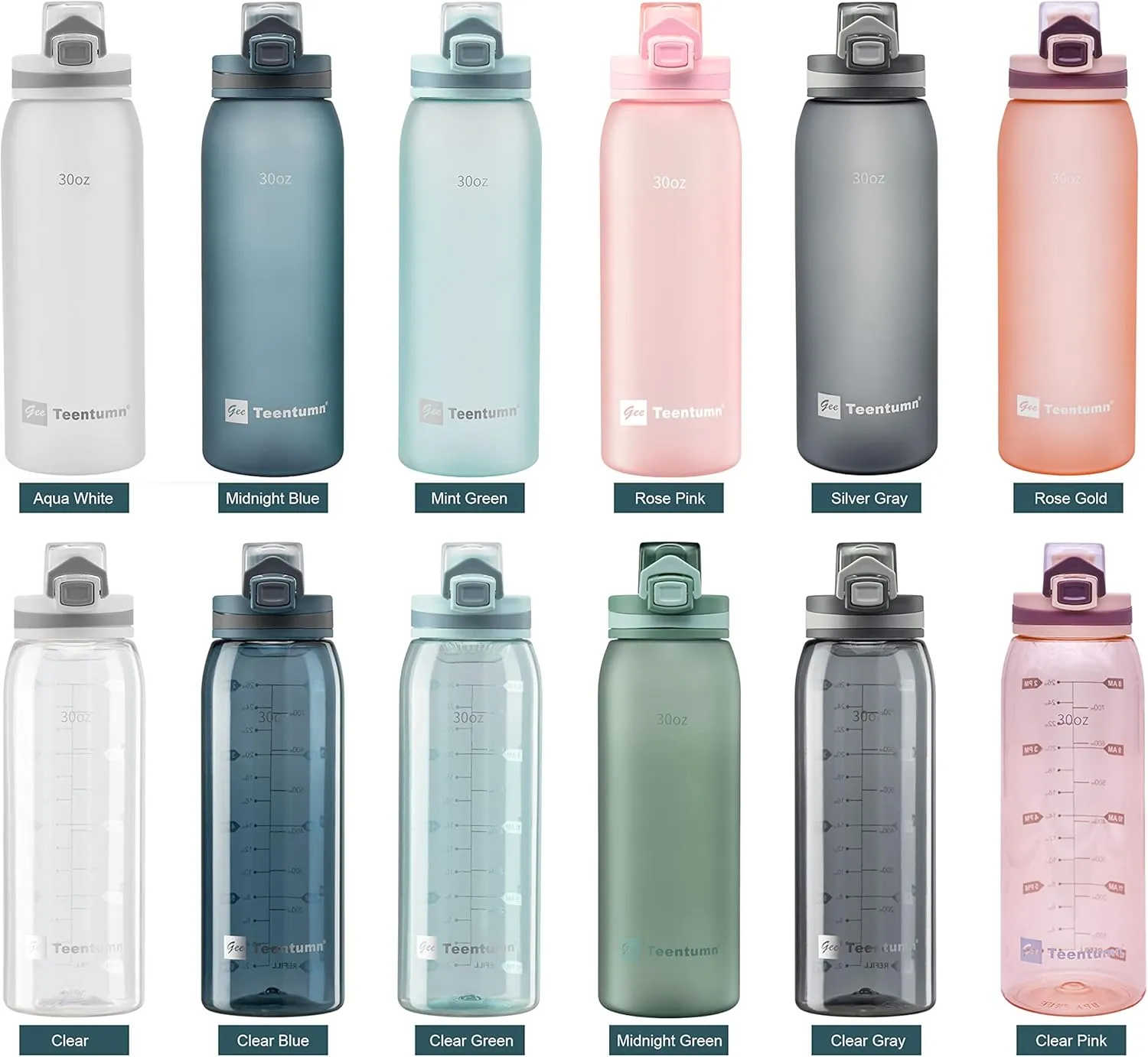 Time Marker Water Bottle Gym, 30oz Large Durable Transparent Bottle for Workout Sport Travel Water Tracker Blue (Pack of 1)