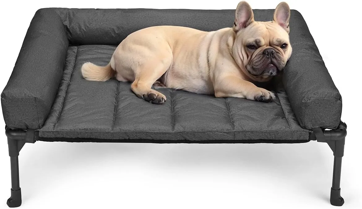 Veehoo Cooling Elevated Dog Bed Add Removable Waterproof Bolster Cushion Mat, Raised Pet Cot with Breathable Teslin Mesh, No-Slip Feet, Dog Sofa Bed for Indoor Outdoor, Medium, Black CWC2331B
