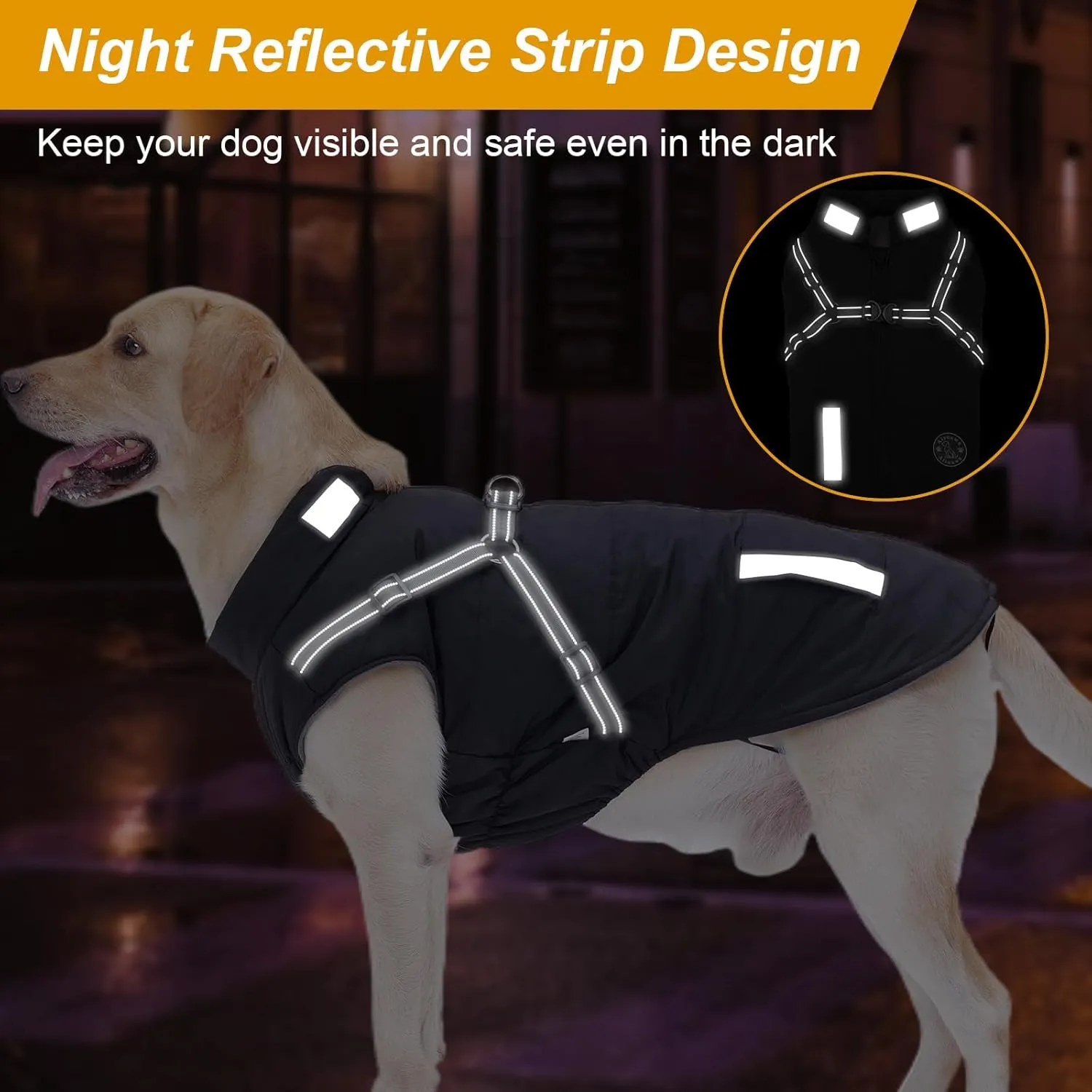 Warm Dog Jacket - Fleece Coat with Built-in Harness, Waterproof Vest, Reflective Stripes, Green, S-M-L