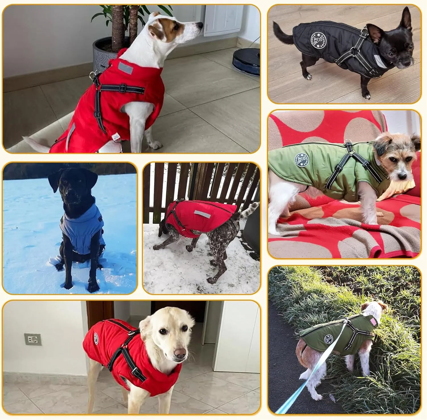 Warm Dog Jacket - Fleece Coat with Built-in Harness, Waterproof Vest, Reflective Stripes, Green, S-M-L