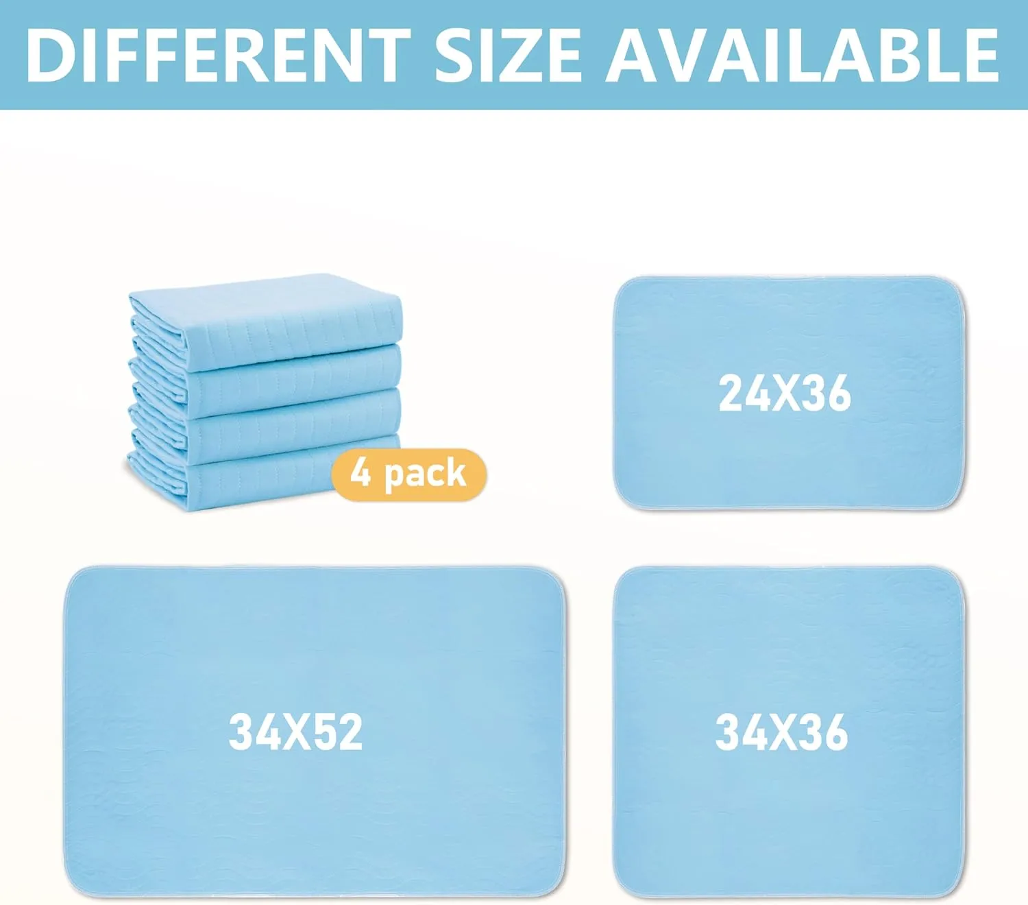 Washable Underpads, 24x36 4 Pack Incontinence Bed Pads,Heavy Absorbency Reusable Bed Pads for Elderly,Kids,Adults and Pets,Bed Pads Washable Waterproof Quick Drying for Bed, Sofa, Floor